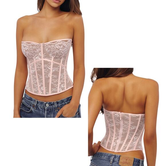 House of CB Tops - House of CB NWT Women's 'Ayana' Lace Boned Corset Top, Veiled Rose Pink, X-Small